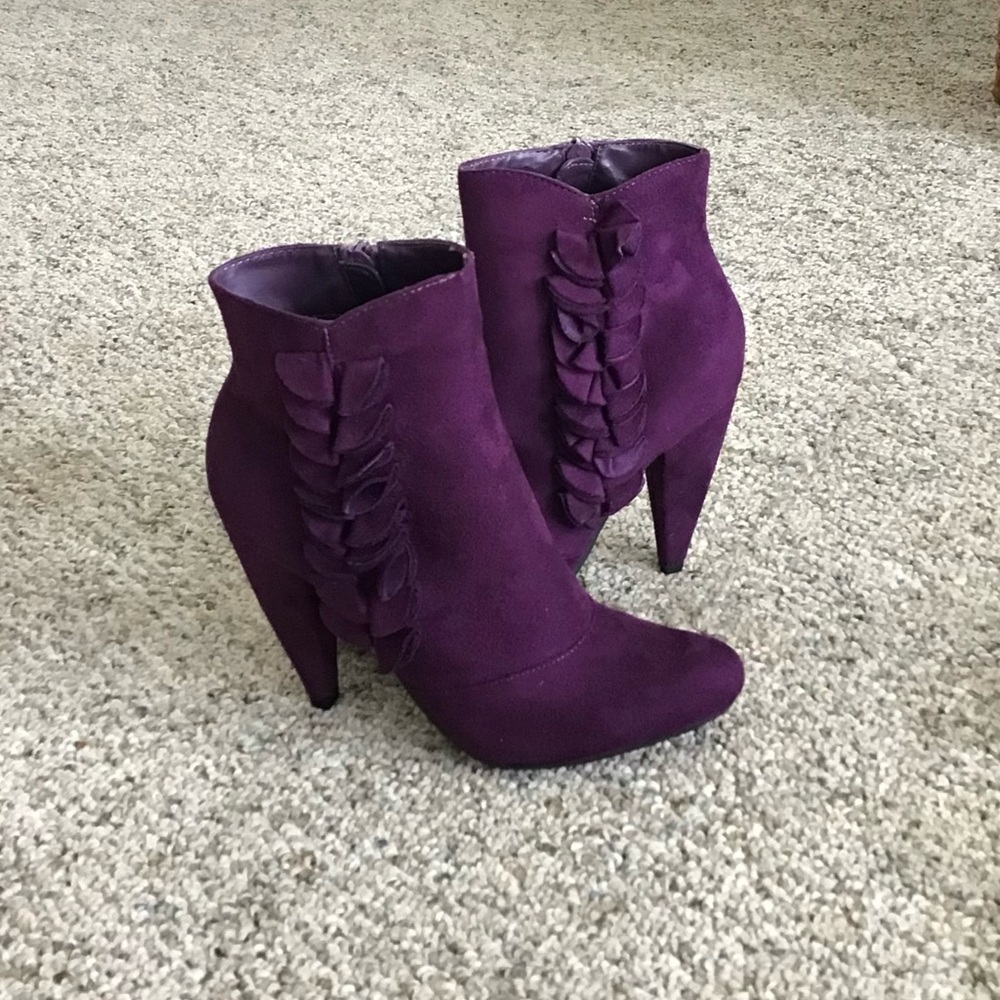 Forever 21 Purple Ankle Booties with Ruffle Accent